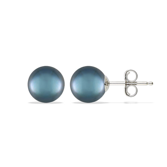 40326 - 14K White Gold - Blue Akoya Pearl Stud Earrings