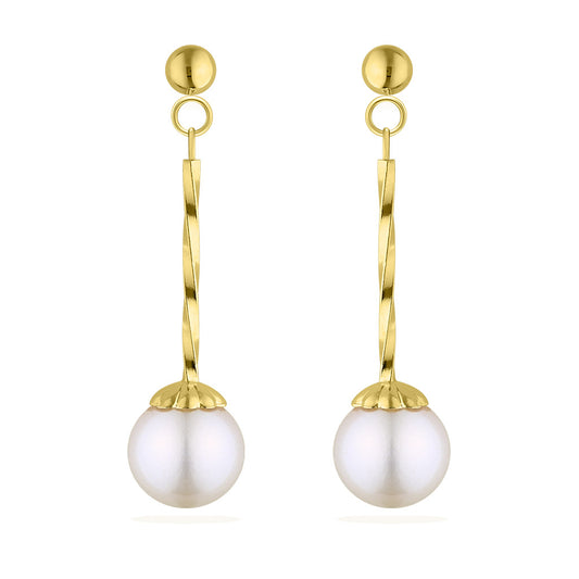 White Akoya Pearl Twisted Dangle Earrings