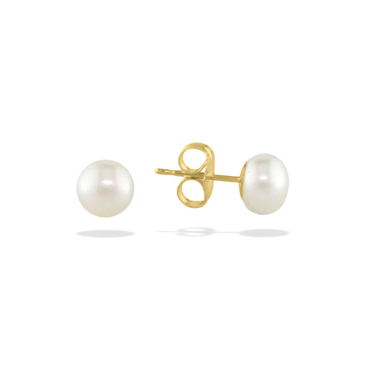 White Freshwater Button Pearl Stud Earrings