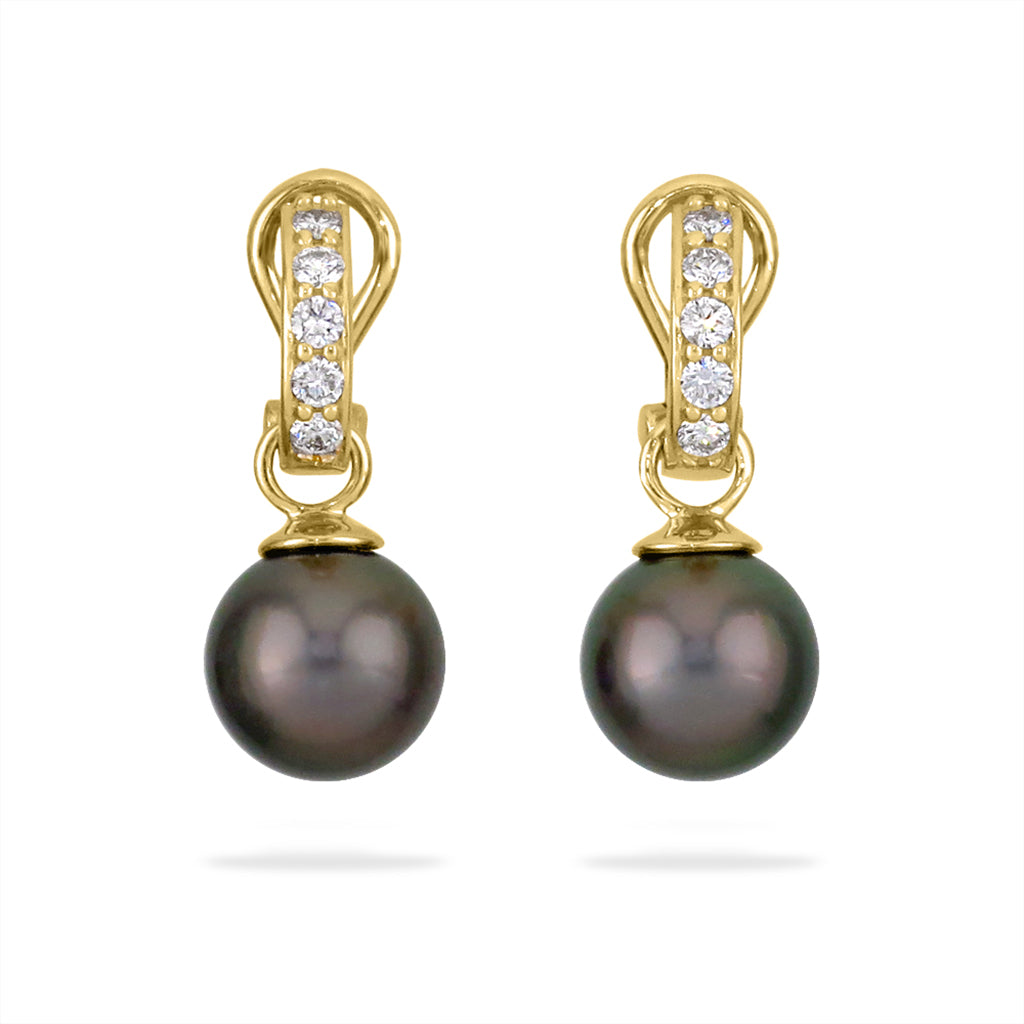 12311 - 14K Yellow Gold -  Tahitian Black Pearl Hoop Earrings