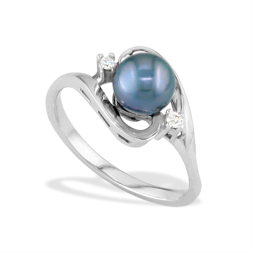 13641 - 14K White Gold - Blue Akoya Pearl Ring
