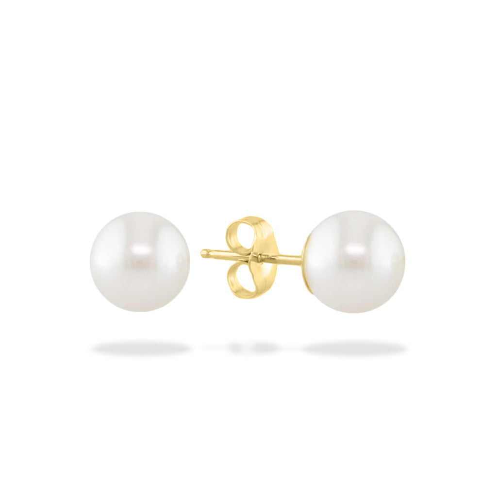 14221 - 14K Yellow Gold - White Akoya Pearl Stud Earrings