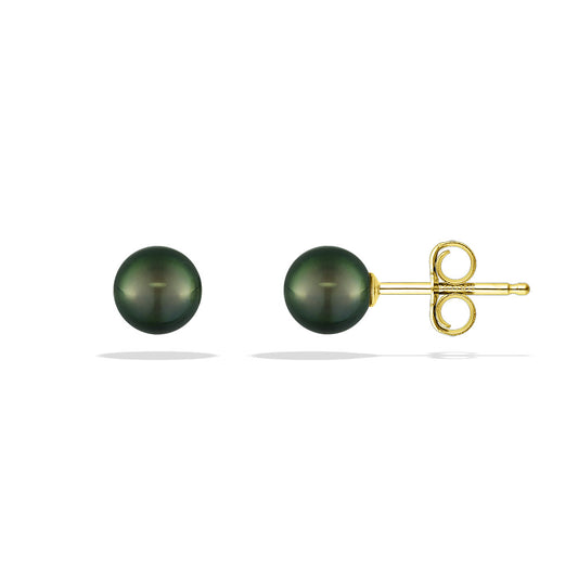 14238 - 14K Yellow Gold - Peacock Akoya Pearl Stud Earrings