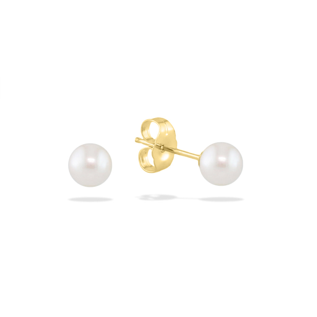 14242 - 14K Yellow Gold - White Akoya Pearl Stud Earrings