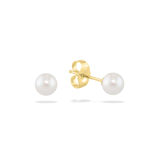14242 - 14K Yellow Gold - White Akoya Pearl Stud Earrings