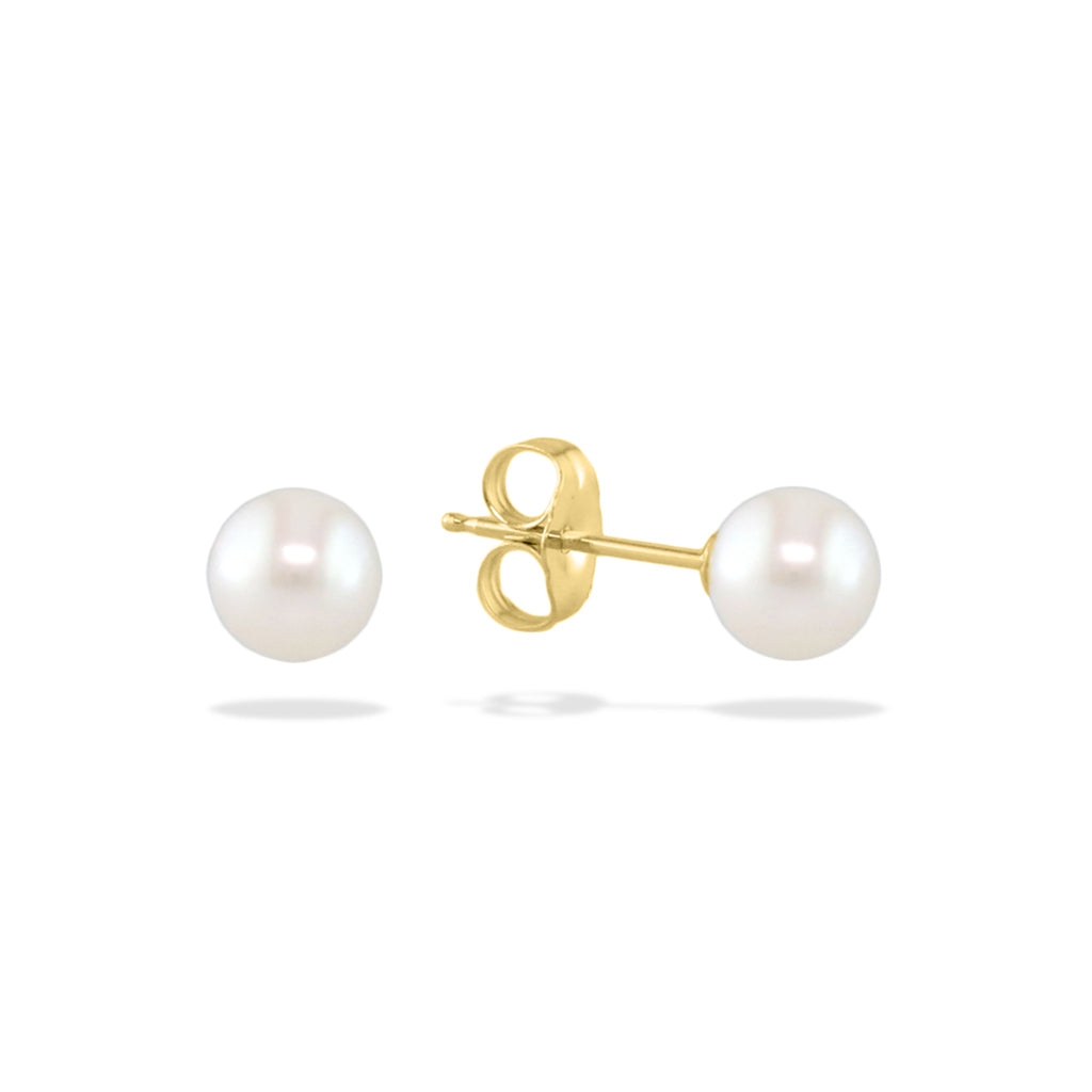 14250 - 14K Yellow Gold - White Akoya Pearl Stud Earrings