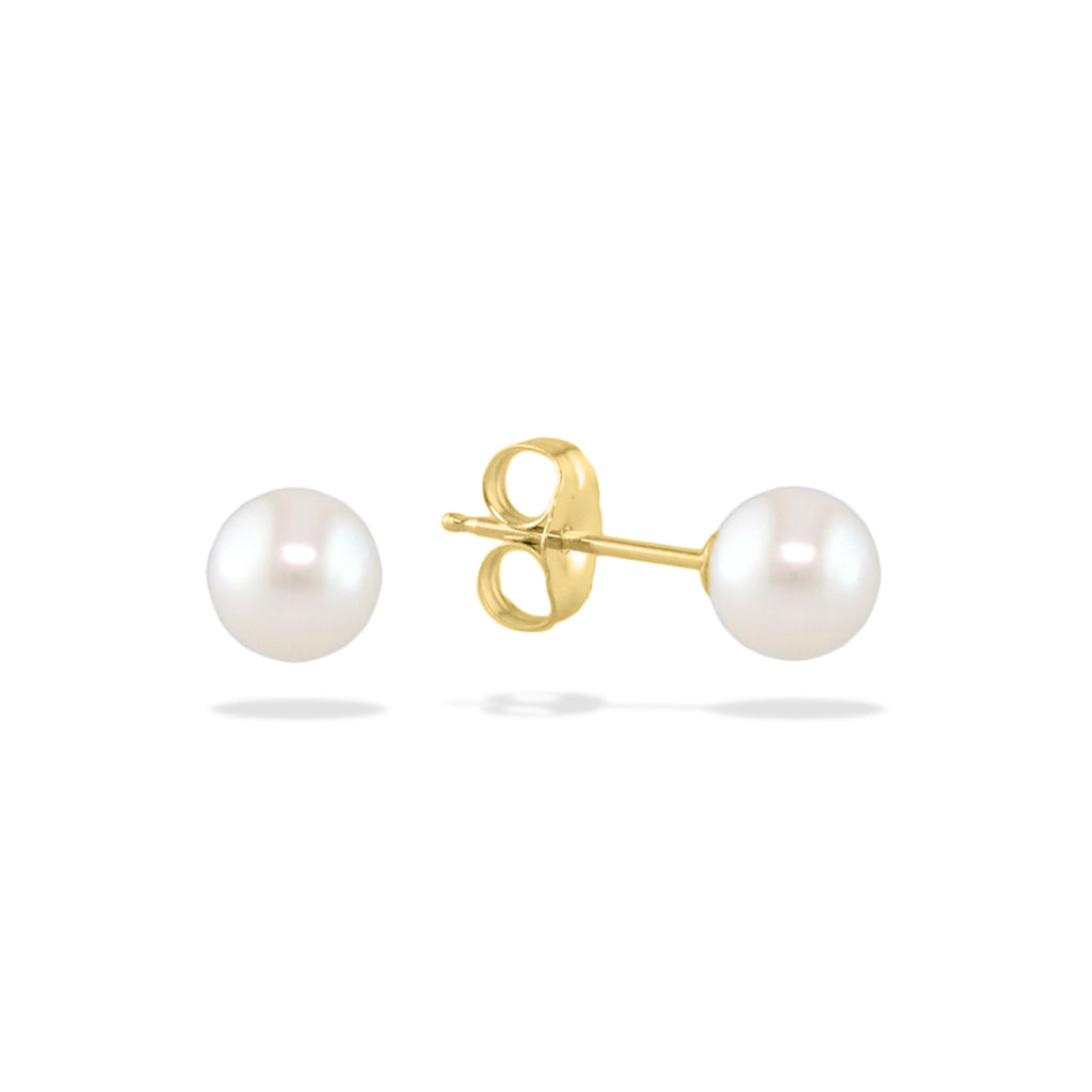 14250 - 14K Yellow Gold - White Akoya Pearl Stud Earrings