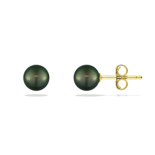 14252 - 14K Yellow Gold - Peacock Akoya Pearl Stud Earrings