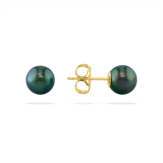 14267 - 14K Yellow Gold - Peacock Akoya Pearl Stud Earrings