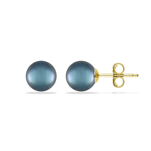 14278 - 14K Yellow Gold - Blue Akoya Pearl Stud Earrings
