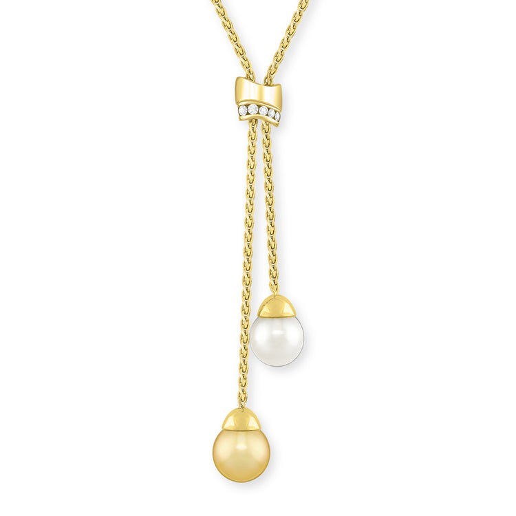 12210 - 14K Yellow Gold - Golden and White South Sea Pearl Lariat