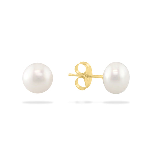 14494 - 14K Yellow Gold - White Freshwater Button Pearl Earrings