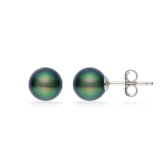 19214 - 14K White Gold - Peacock Akoya Pearl Stud Earrings