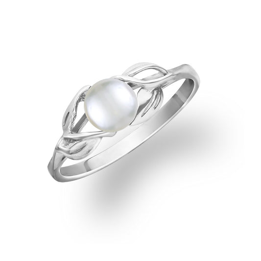 17957 - 14K White Gold - White Akoya Pearl Four Leaf Ring