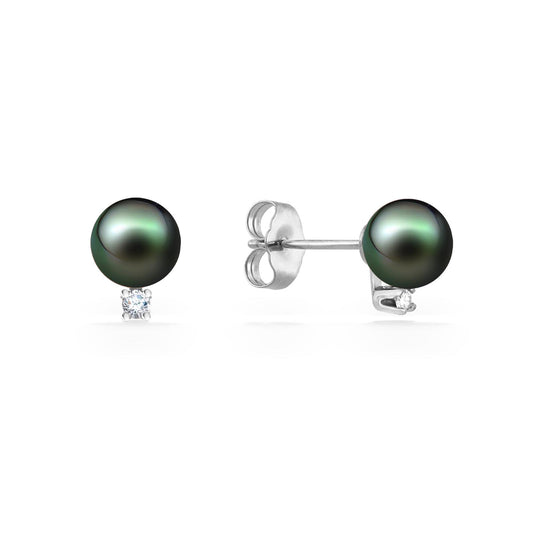 41715 - 14K White Gold - Peacock Akoya Stud Earrings