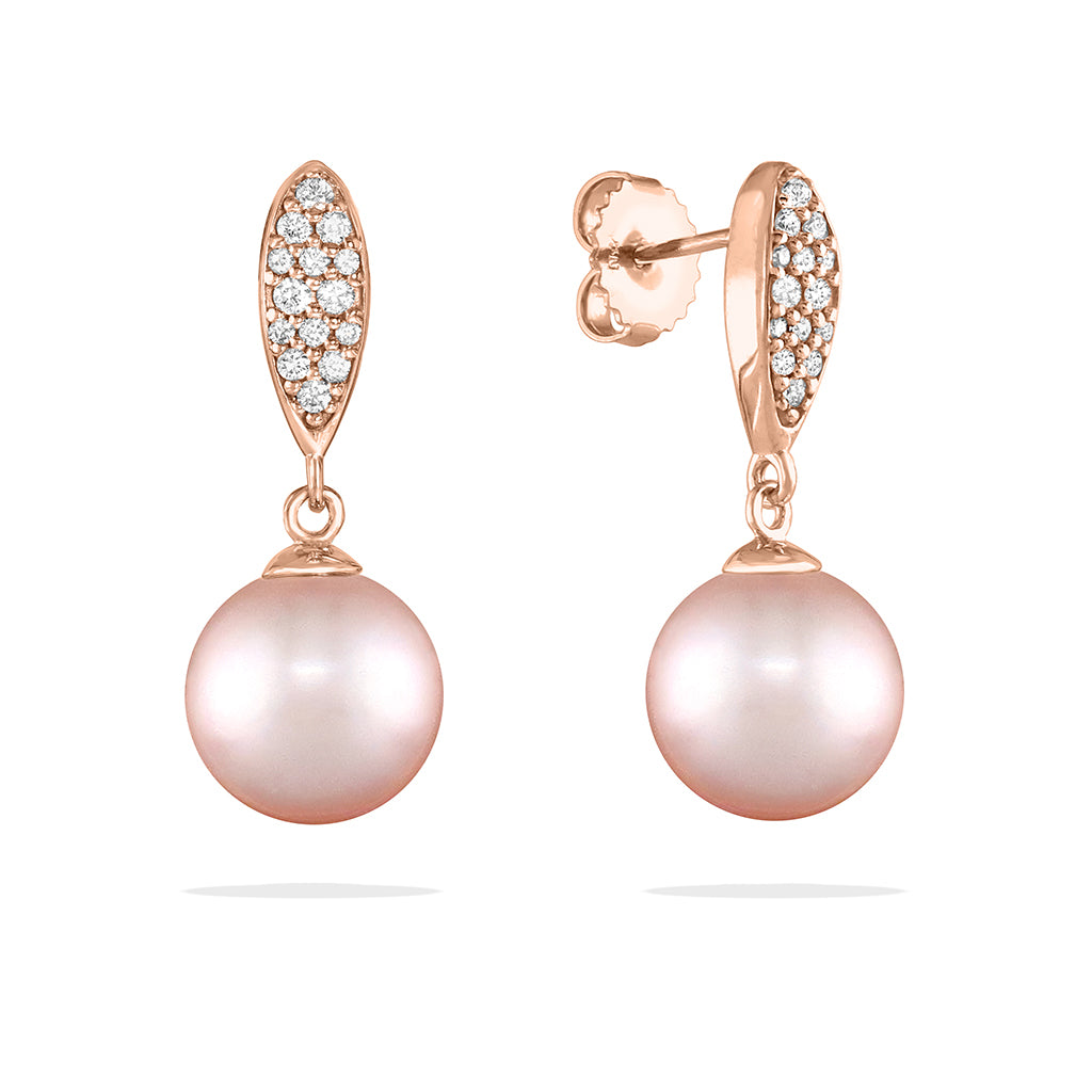 41717 - 14K Rose Gold - Pink Freshwater Pearl Drop Earrings