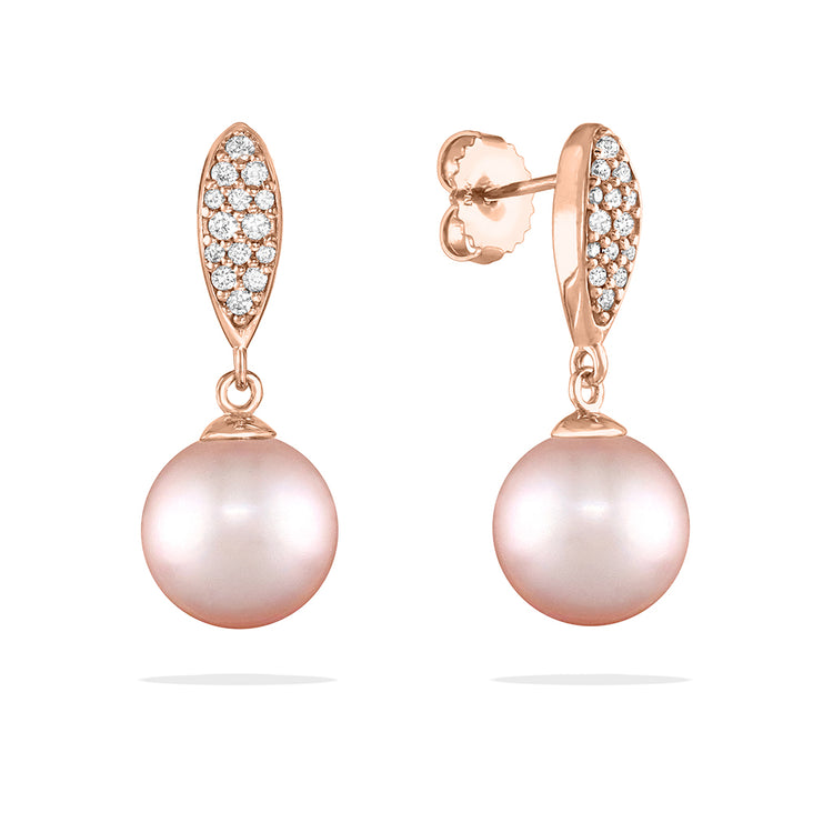 41717 - 14K Rose Gold - Pink Freshwater Pearl Drop Earrings