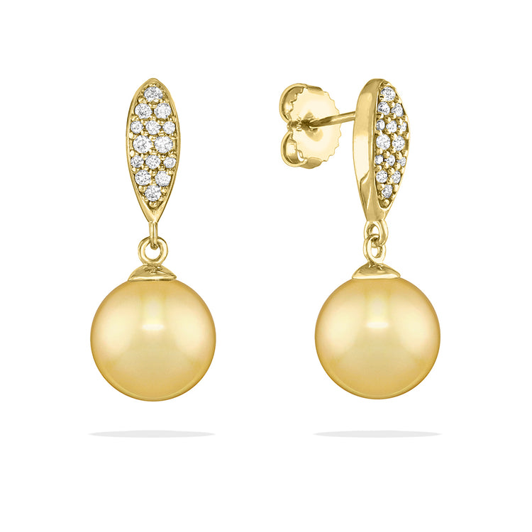 41718 - 14K Yellow Gold - Golden South Sea Pearl Drop Earrings