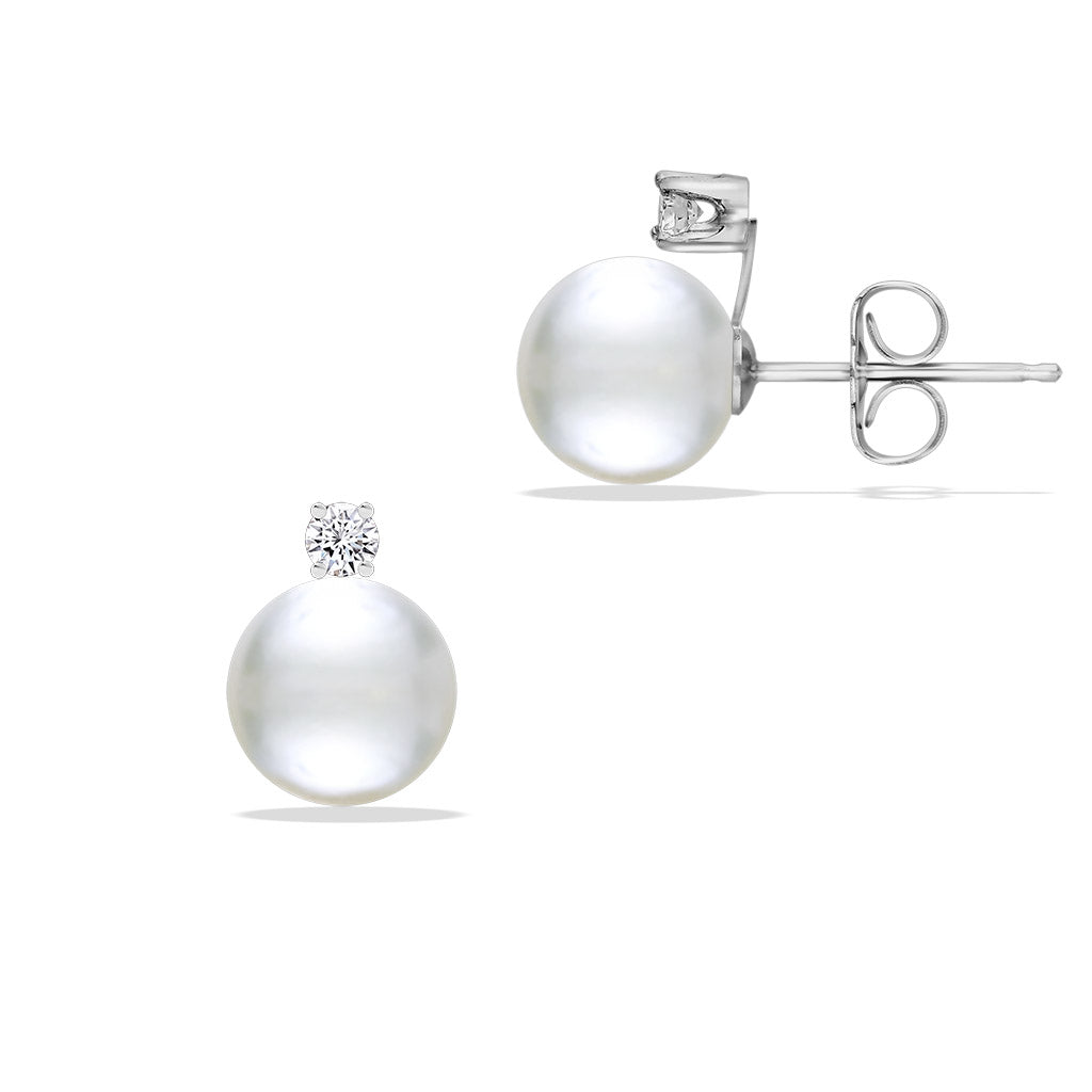 41604 - 14K White Gold - White Akoya Pearl Stud Earrings