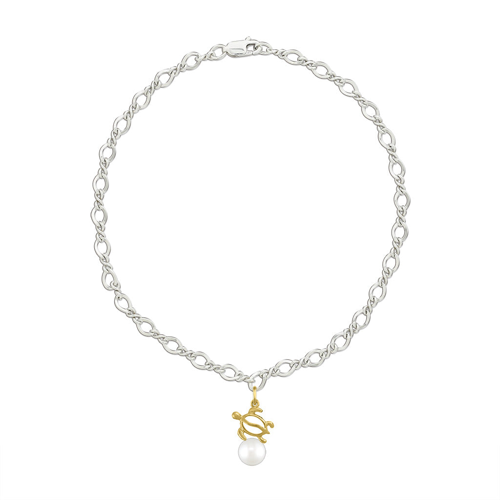 00637 - 14K Yellow Gold and Sterling Silver - Honu Anklet