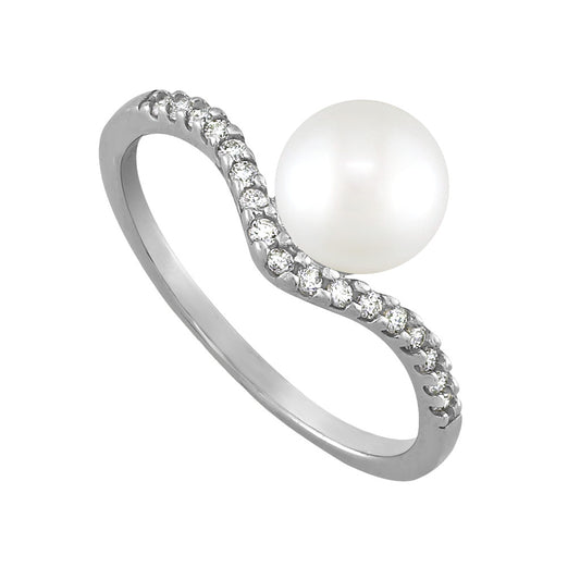 04396 - 14K White Gold - Chevron Ring, Size 6