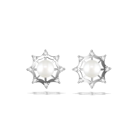 00587 - 14K White Gold - Starburst Earrings