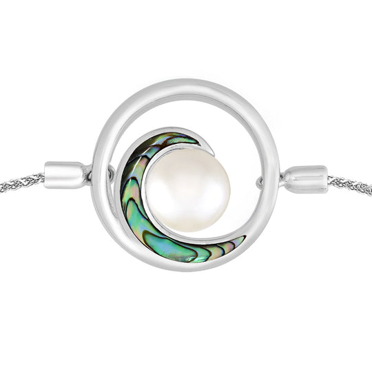 00249 - Sterling Silver - Sterling Silver Wave  Bracelet with Abalone