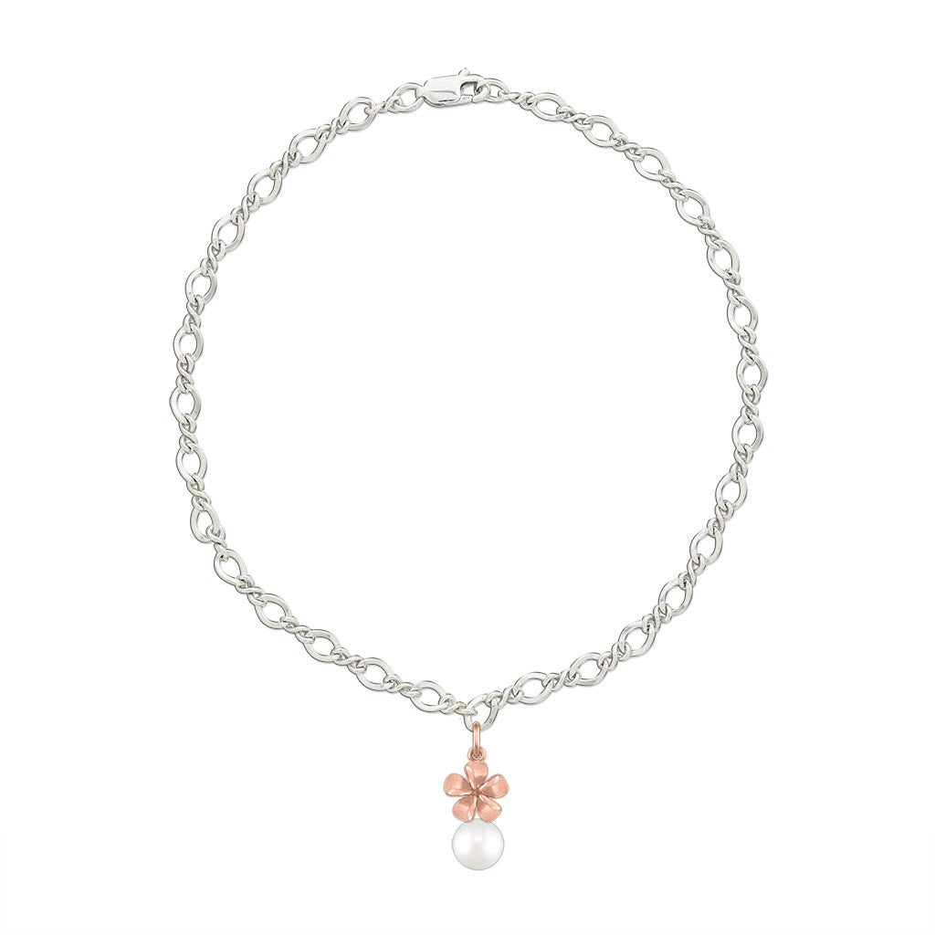 00643 - 14K Rose Gold and Sterling Silver  - Plumeria Anklet