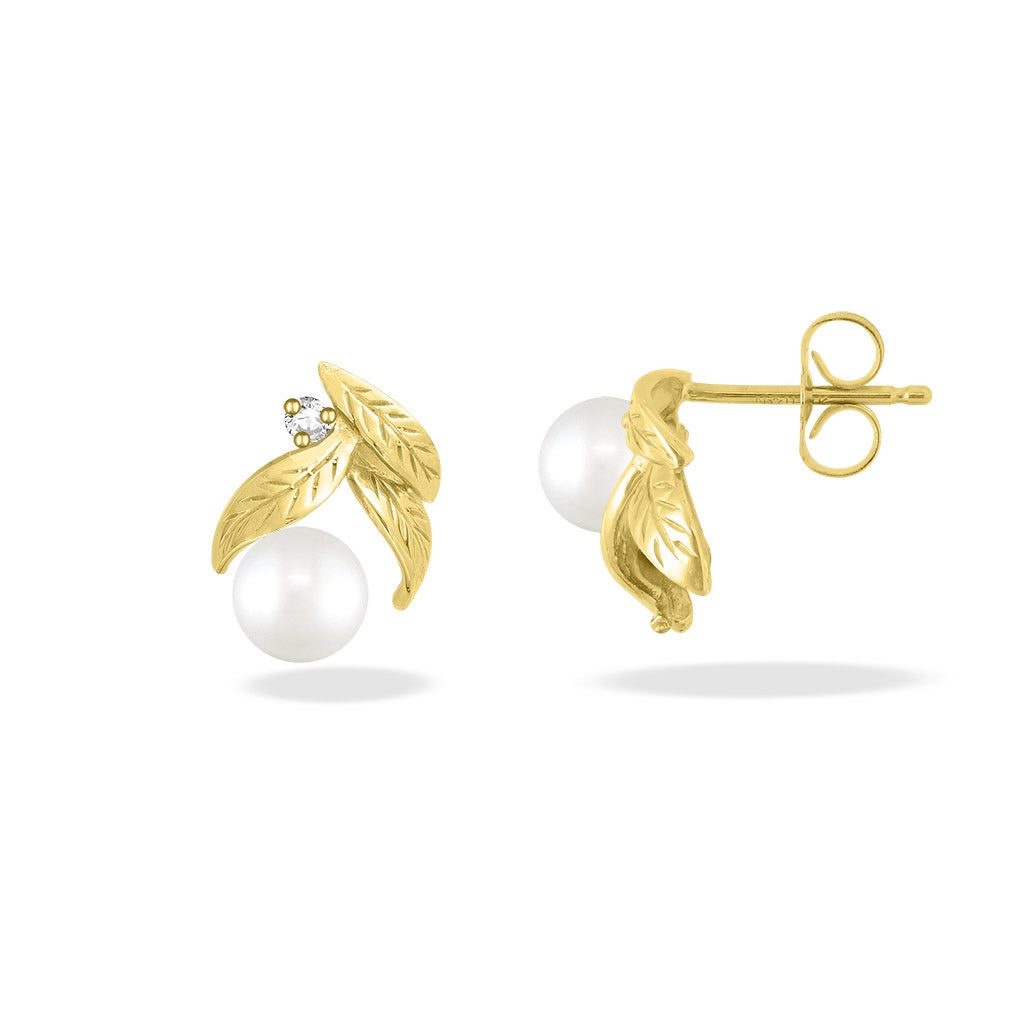 00666 - 14K Yellow Gold - Maile Leaf Earrings