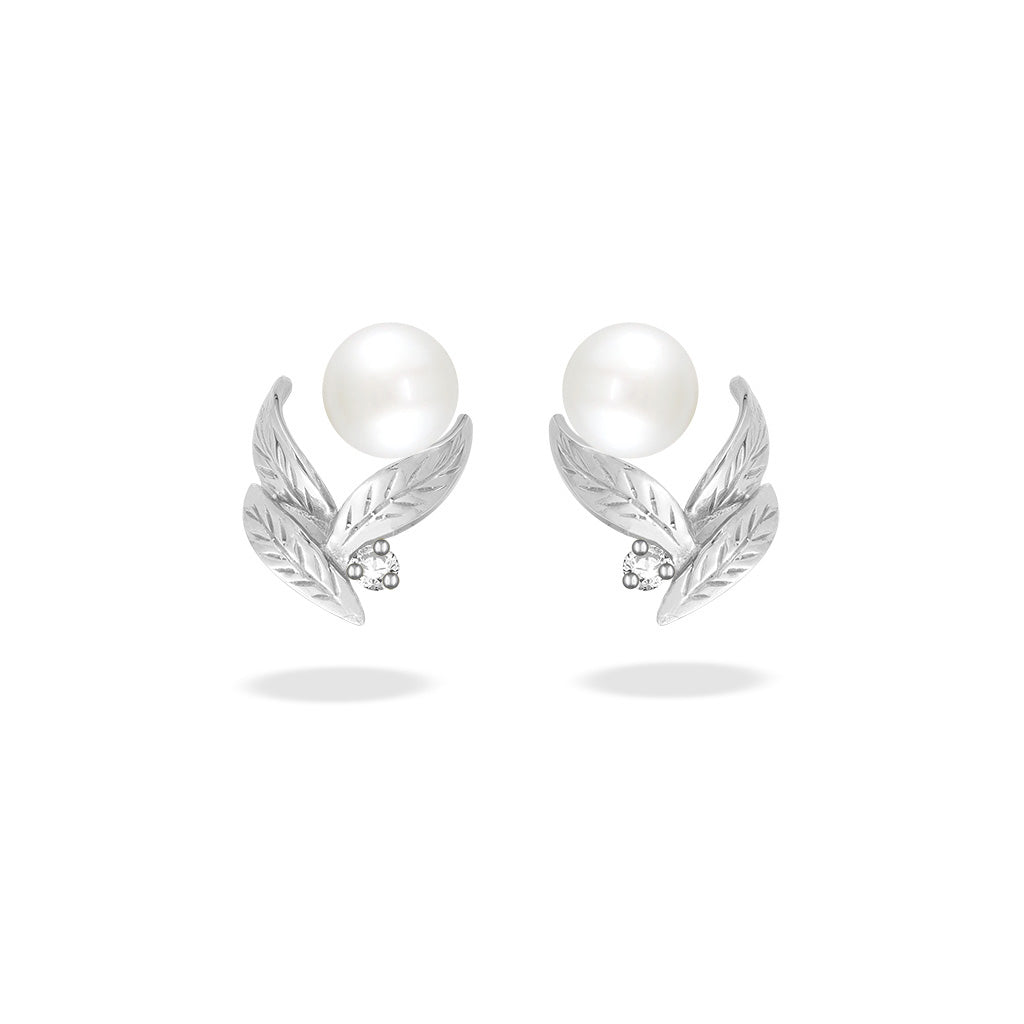 00667 - 14K White Gold - Maile Leaf Earrings