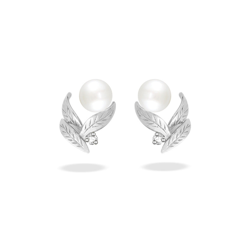 00667 - 14K White Gold - Maile Leaf Earrings