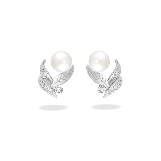 00667 - 14K White Gold - Maile Leaf Earrings
