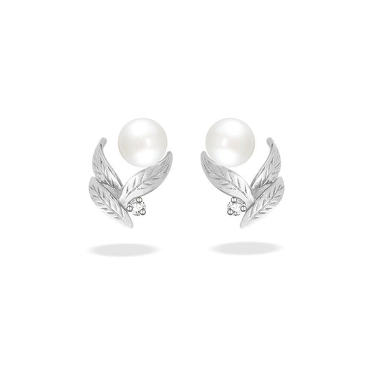 00667 - 14K White Gold - Maile Leaf Earrings