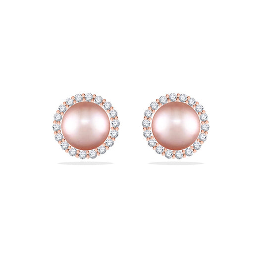 Pink Freshwater Pearl Halo Stud Earrings