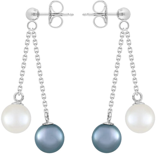 Blue and White Akoya Pearl Drop Earrings
