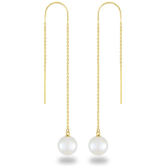 White Akoya Pearl Threader Earrings
