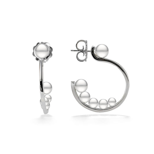 44507 - Sterling Silver - White Freshwater Pearl Half Hoop Earrings