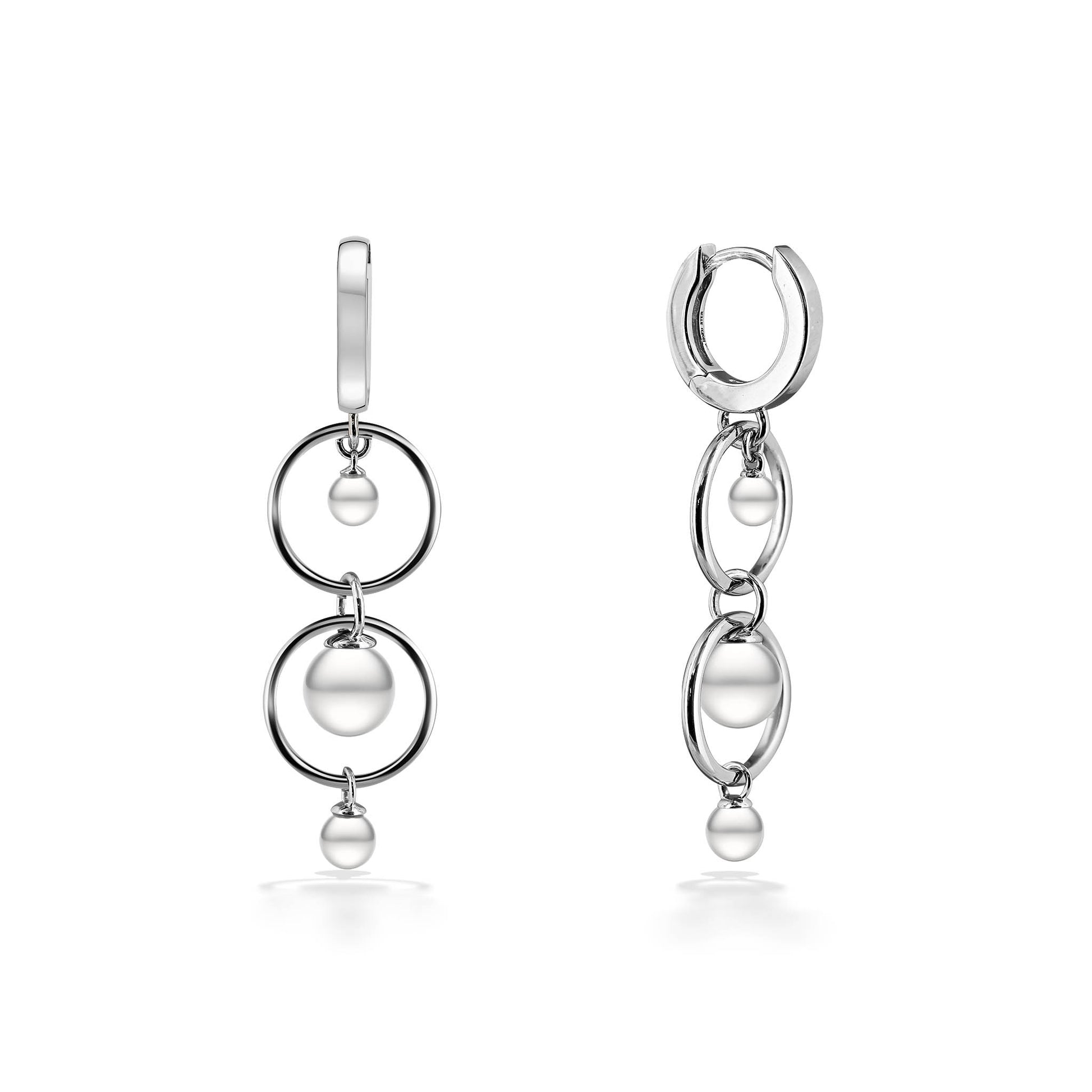 44508 - Sterling Silver - White Freshwater Pearl Circle Drop Earrings