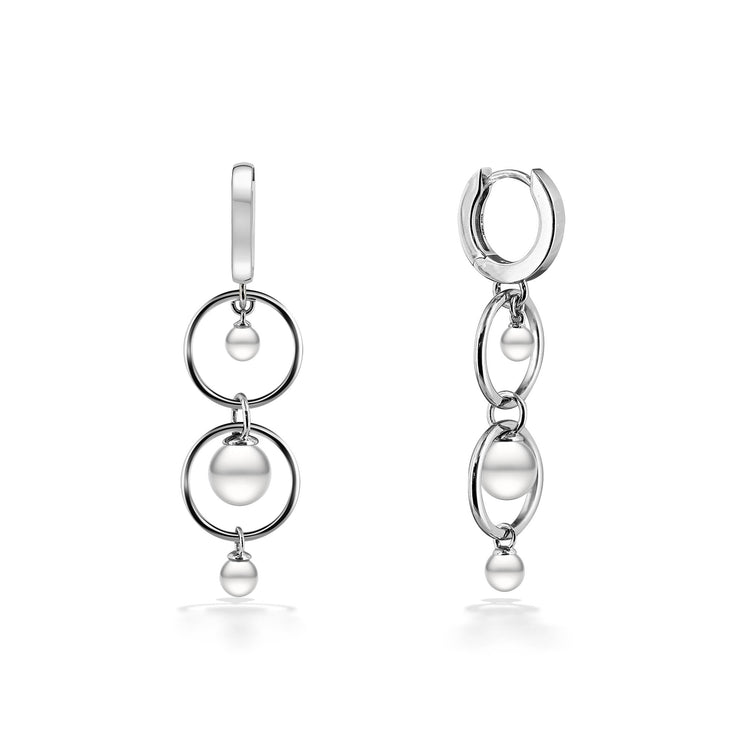 44508 - Sterling Silver - White Freshwater Pearl Circle Drop Earrings
