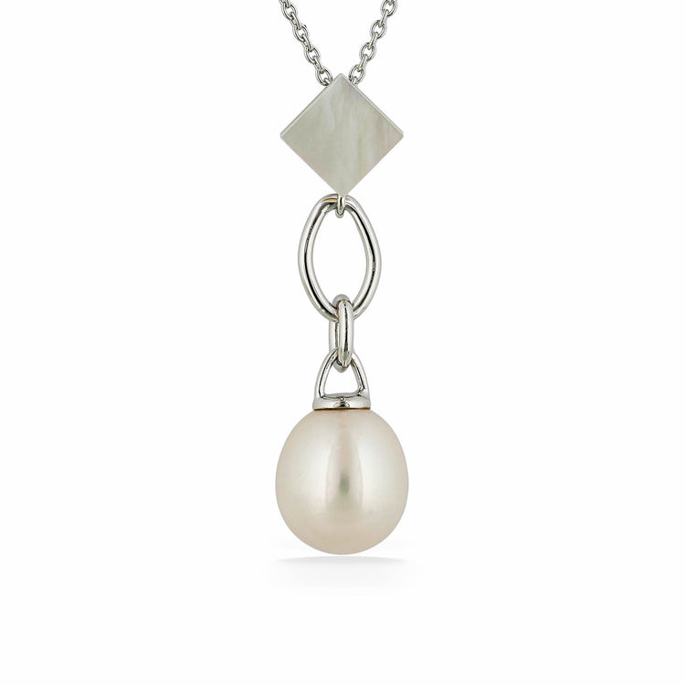 44536 - Sterling Silver - White Freshwater Pearl Drop Necklace